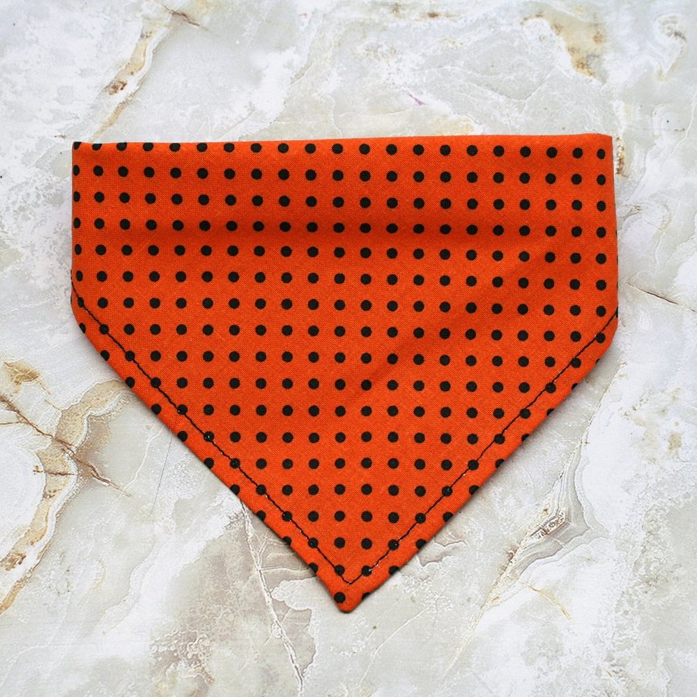 HAND CRAFTED Bandana Halloween Dog Cat Black Polka Dot Print Pet Scarf Accessory